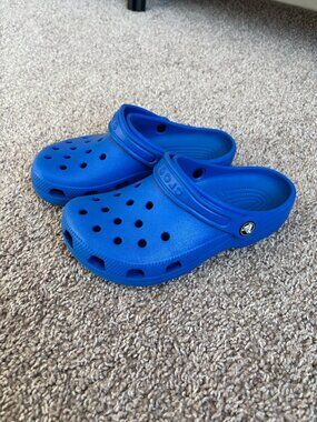 Crocs Classic Juniors Size J3 Youth Unisex Blue Great Condition Slip On Sandals
